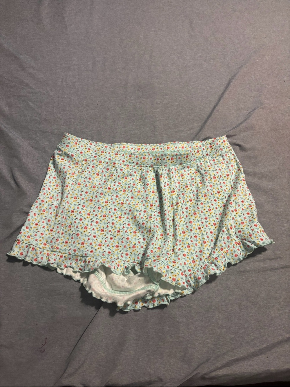 Light Blue Floral Ruffle  Shorts